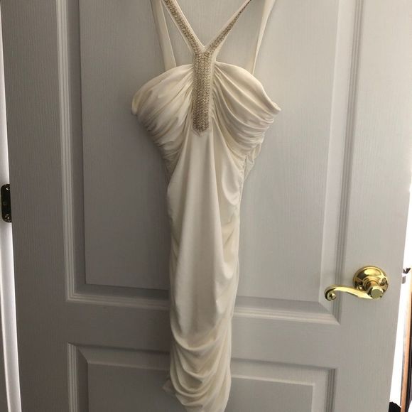 ruched white dress with beaded halter - Picture 4 of 5